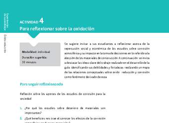 Sugerencia para el profesor: Actividad 4. Para reflexionar sobre la oxidación