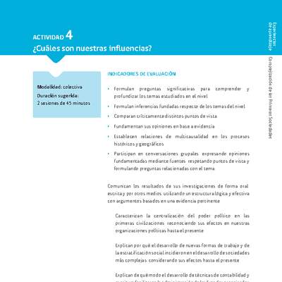 Sugerencia para el profesor: 4: ¿Cuáles son nuestras influencias?