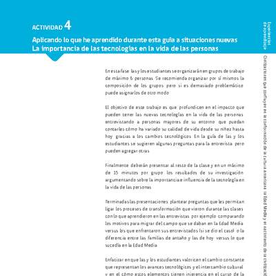 Sugerencia para el profesor: Actividad 4: La importancia de las tecnologías en la vida de las personas