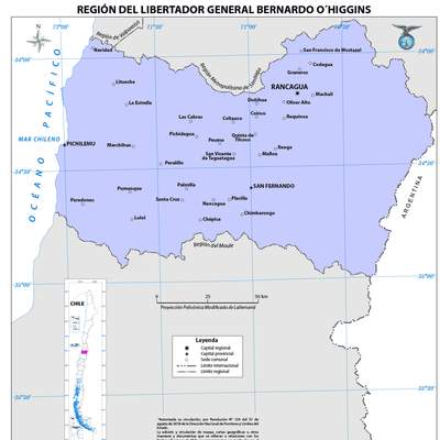 Mapa región del Libertador Bernardo Ohiggins (color)