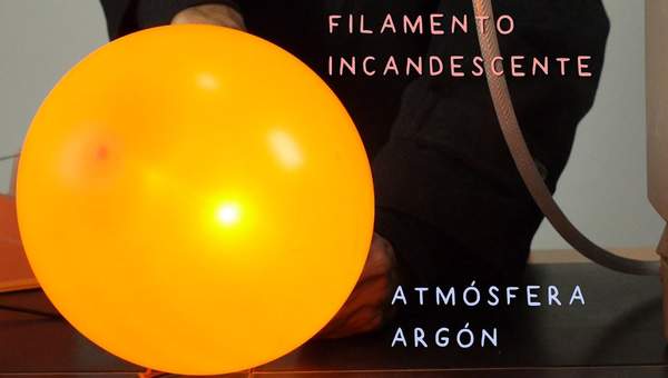 Filamento Incandescente en Atmósfera Inerte. Bombilla con Globo de Argón.