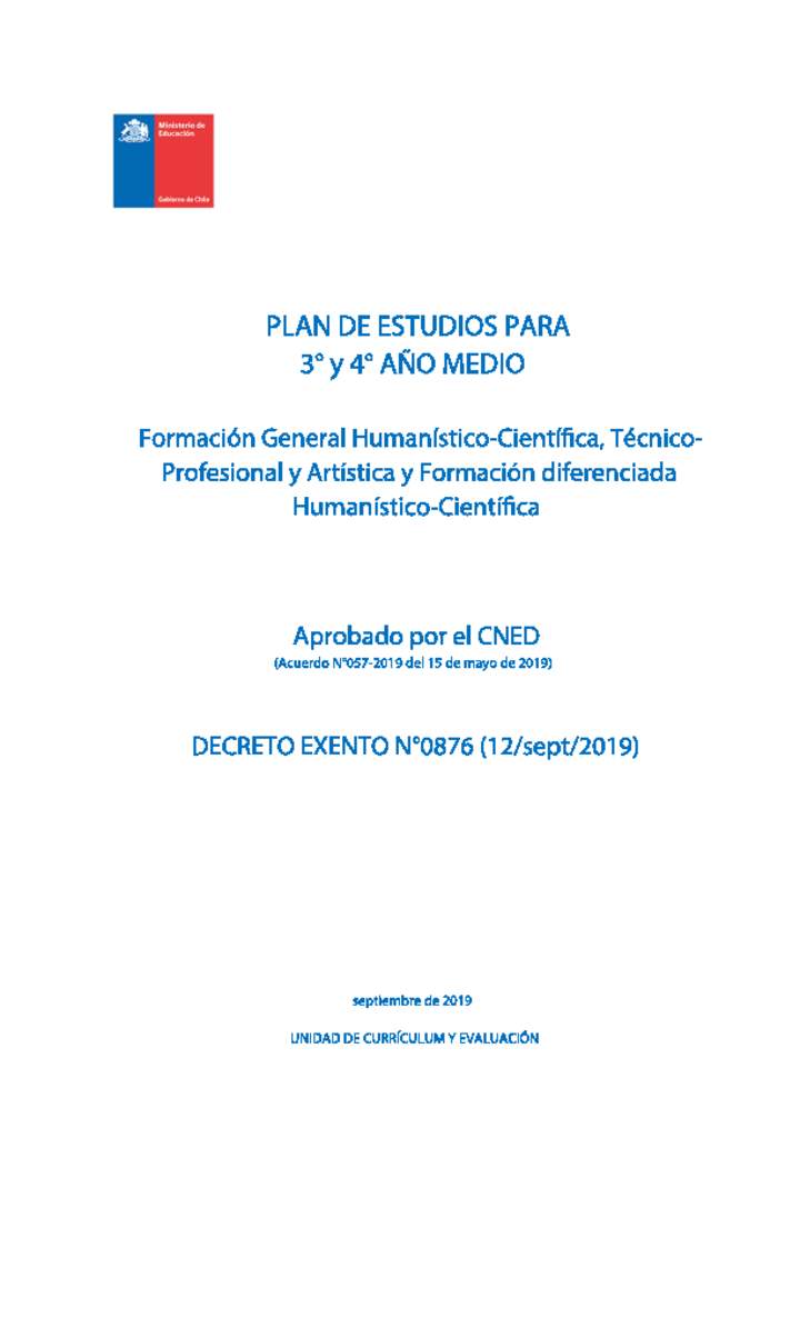 Plan de Estudio para 3° y 4° año medio