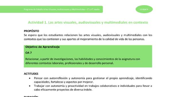 Actividad 1: Las artes visuales, audiovisuales y multimediales en contexto