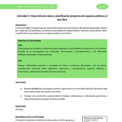 Actividad 2: Desarrollando ideas y planificando proyectos de espacios públicos al aire libre