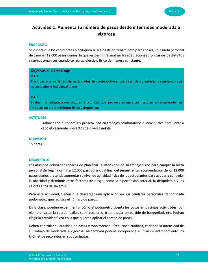 Actividad 1: Aumenta tu número de pasos desde intensidad moderada a vigorosa