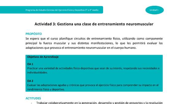 Actividad 3: Gestiona una clase de entrenamiento neuromuscular