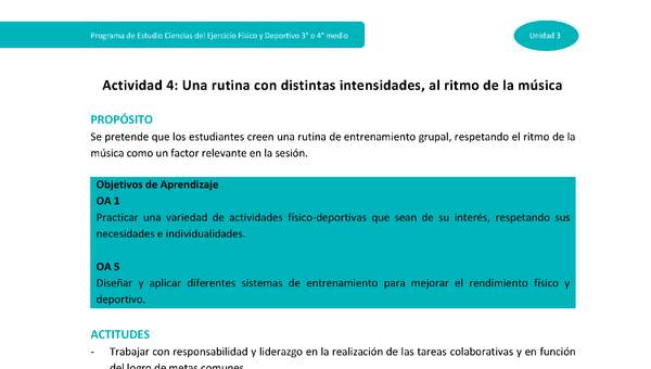 Actividad 4: Una rutina con distintas intensidades, al ritmo de la música