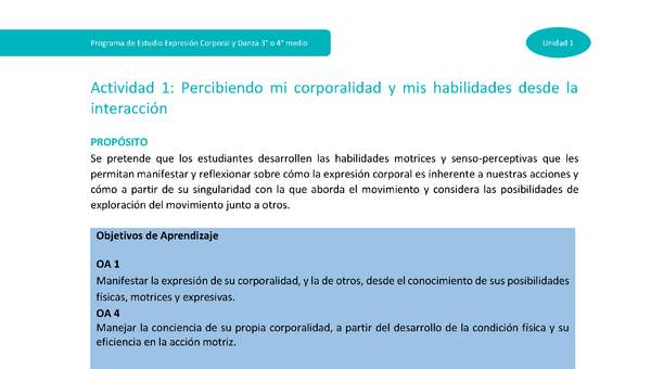 Actividad 1: Percibiendo mi corporalidad y mis habilidades desde la interacción