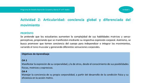 Actividad 2: Articularidad: conciencia global y diferenciada del movimiento