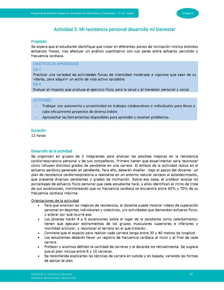 Actividad 3: Mi resistencia personal desarrolla mi bienestar