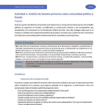 Actividad 1: Análisis de fuentes primarias sobre comunidad política y Estado