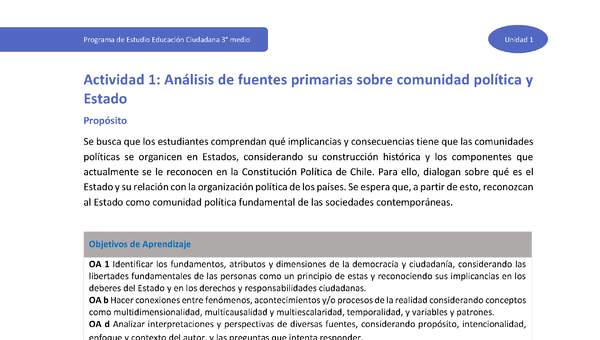 Actividad 1: Análisis de fuentes primarias sobre comunidad política y Estado