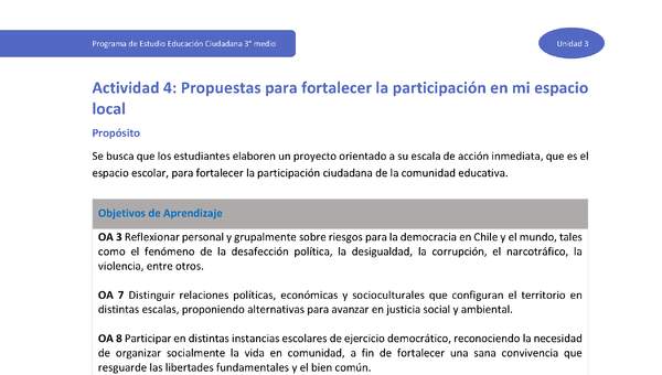 Actividad 4: Propuestas para fortalecer la participación en mi espacio local