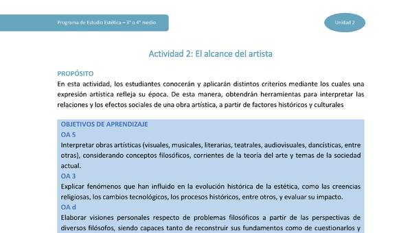 Actividad 2: El alcance del artista