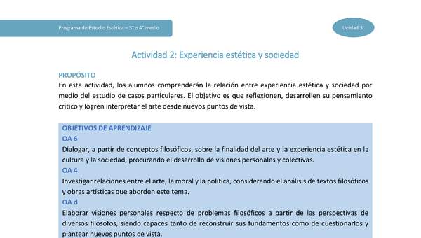 Actividad 2: Experiencia estética y sociedad