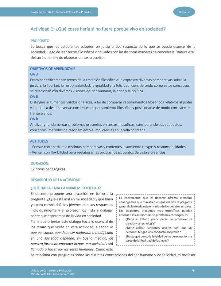 Actividad 1: ¿Qué cosas haría si no fuera porque vivo en sociedad?