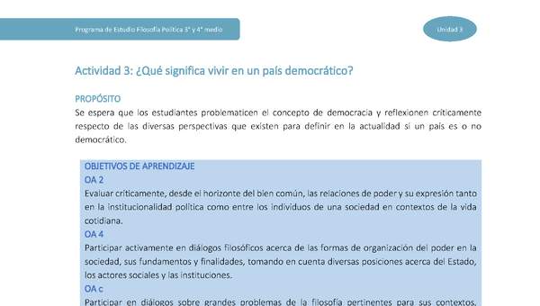 Actividad 3: ¿Qué significa vivir en un país democrático?