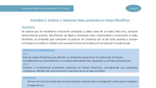 Actividad 2: Analizar y relacionar ideas presentes en textos filosóficos