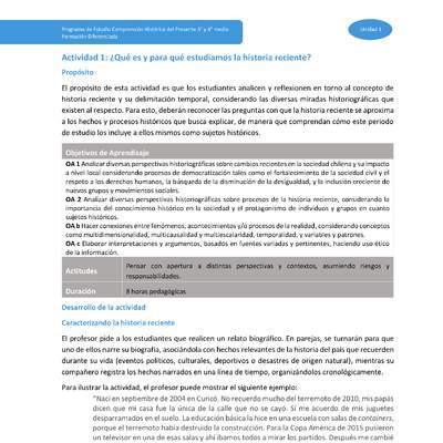 Actividad 1: ¿Qué es y para qué estudiamos la historia reciente?