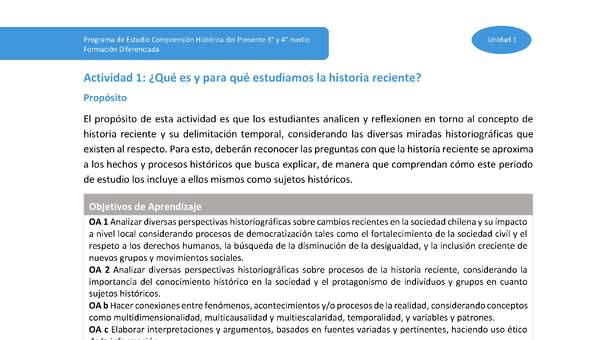 Actividad 1: ¿Qué es y para qué estudiamos la historia reciente?