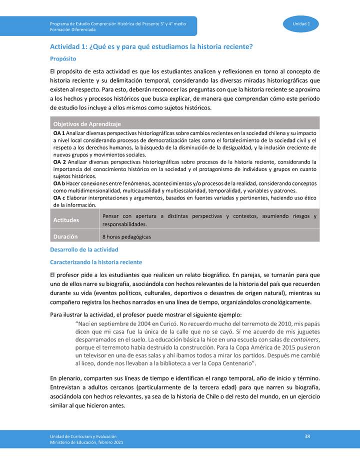 Actividad 1: ¿Qué es y para qué estudiamos la historia reciente?