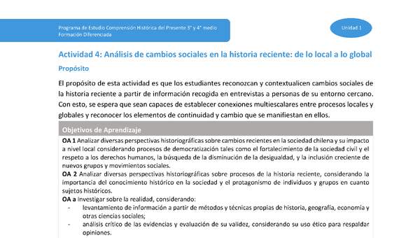 Actividad 4: Análisis de cambios sociales en la historia reciente: desde lo local a lo global