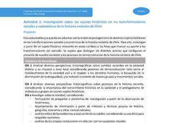 Actividad 3: Investigación sobre los sujetos históricos en las transformaciones sociales y económicas de la historia reciente de Chile