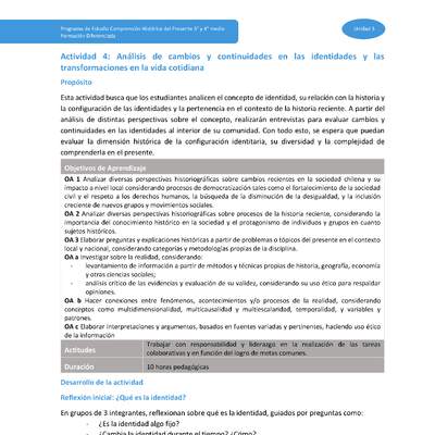 Actividad 4: Análisis de cambios y continuidades en las identidades y las transformaciones en la vida cotidiana