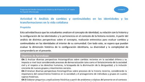 Actividad 4: Análisis de cambios y continuidades en las identidades y las transformaciones en la vida cotidiana