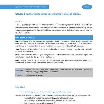 Actividad 2: Análisis: los desafíos del desarrollo económico