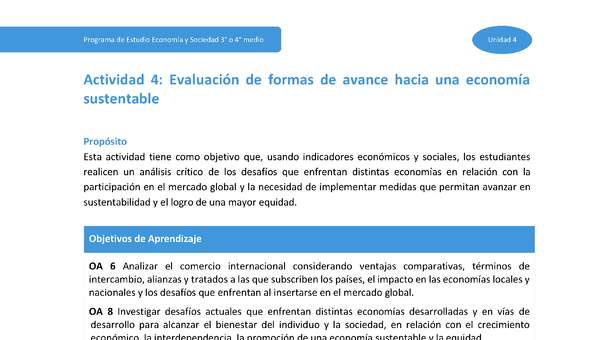 Actividad 4: Evaluación de formas de avance hacia una economía sustentable