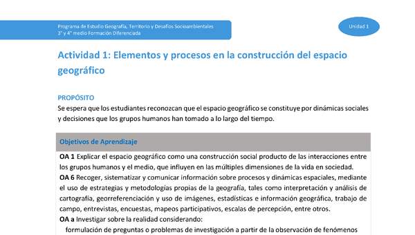 Actividad 1: Elementos y procesos en la construcción del espacio geográfico