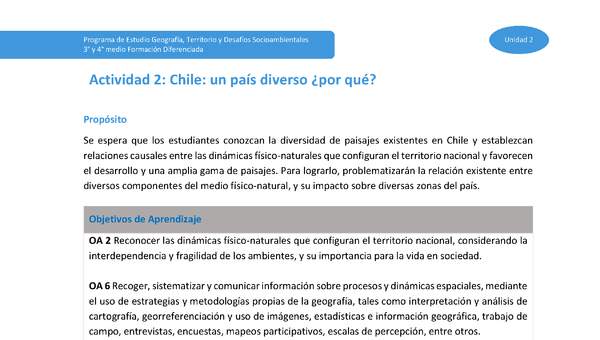 Actividad 2: Chile: un país diverso ¿por qué?