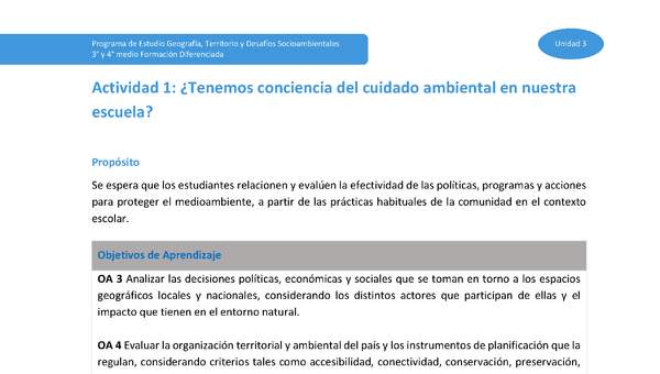 Actividad 1: ¿Tenemos conciencia del cuidado ambiental en nuestra escuela?