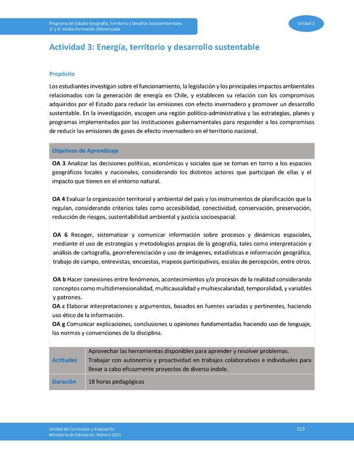 Actividad 3: Energía, territorio y desarrollo sustentable