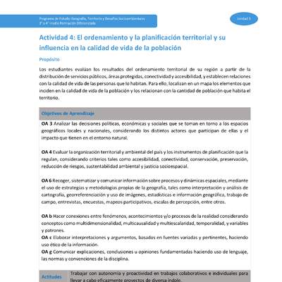 Actividad 4: El ordenamiento y la planificación territorial y su influencia la calidad de vida de la población