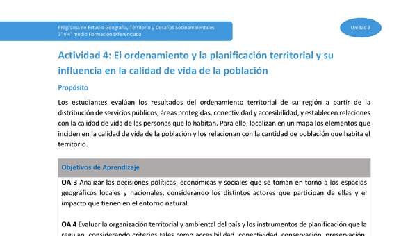 Actividad 4: El ordenamiento y la planificación territorial y su influencia la calidad de vida de la población