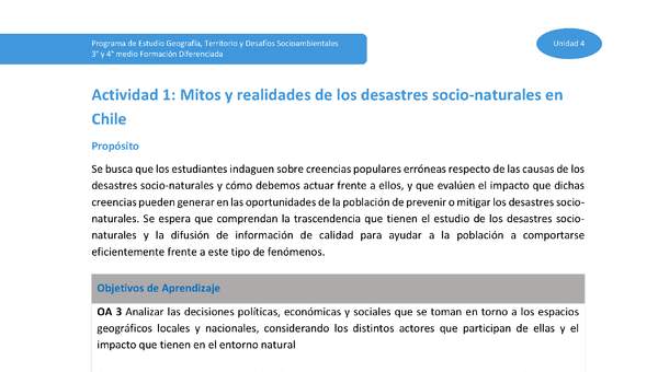 Actividad 1: Mitos y realidades de los desastres socionaturales en Chile