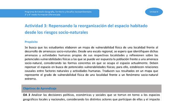 Actividad 3: Repensando la reorganización del espacio habitado desde los riesgos socionaturales