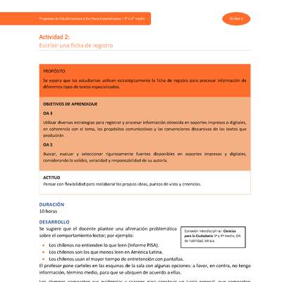 Actividad 2: Escribir una ficha de registro