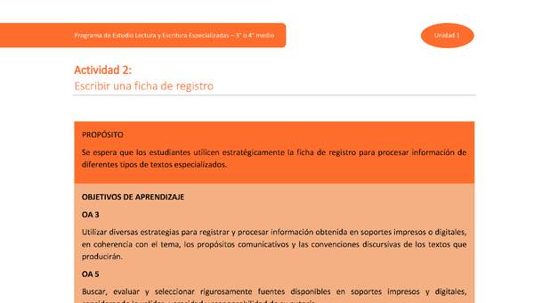 Actividad 2: Escribir una ficha de registro
