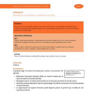 Actividad 3: Analicemos y escribamos un Abstract o Resumen