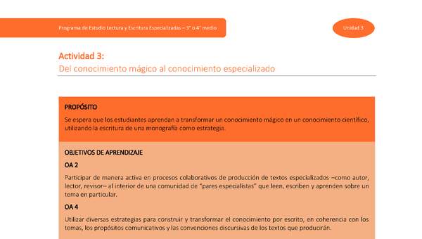 Actividad 3: Del conocimiento mágico al conocimiento especializado