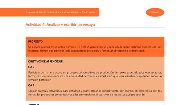 Actividad 4: Analizar y escribir un ensayo