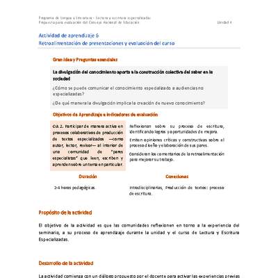 Actividad de aprendizaje 5: Retroalimentación de presentaciones y evaluación del curso