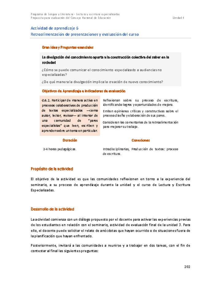 Actividad de aprendizaje 5: Retroalimentación de presentaciones y evaluación del curso