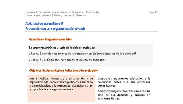 Actividad de aprendizaje 6: Producción de una argumentación situada