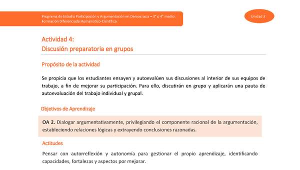 Actividad 4: Discusión preparatoria en grupos