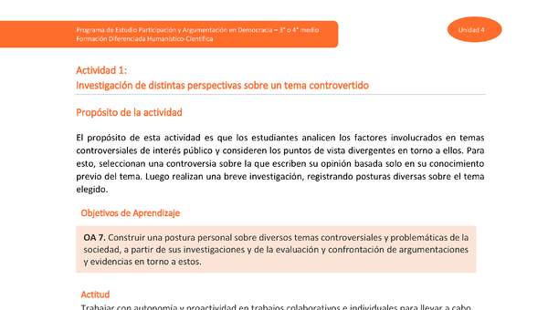 Actividad 1: Investigación de distintas perspectivas sobre un tema controvertido