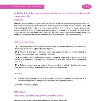 Actividad 4: Resolver problemas que involucran mediciones en el sistema de coordenadas 3D